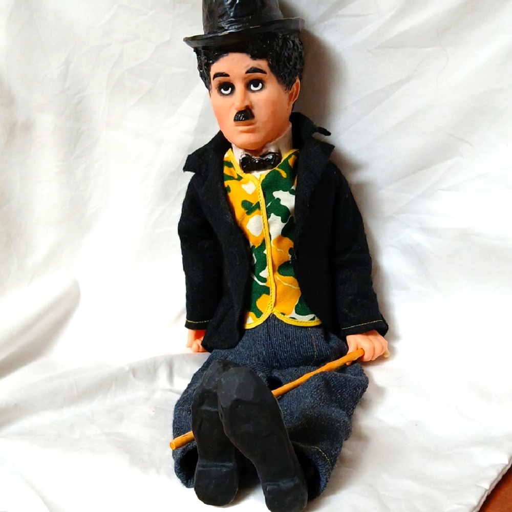 Plush Chaplin-Style Doll in Black & Yellow Outfit